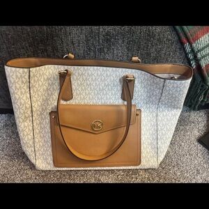 Michael Kors White and Tan Structured Tote
